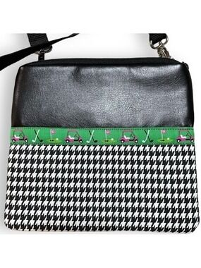 Handmade Cross-Body Golf-Themed Bag, 9”W x 8”H, Black and White Houndstooth